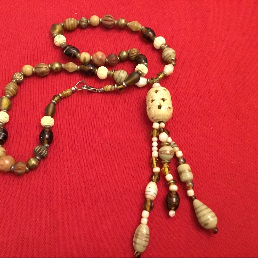 60’s Glass Bead and Stone Necklace 32”